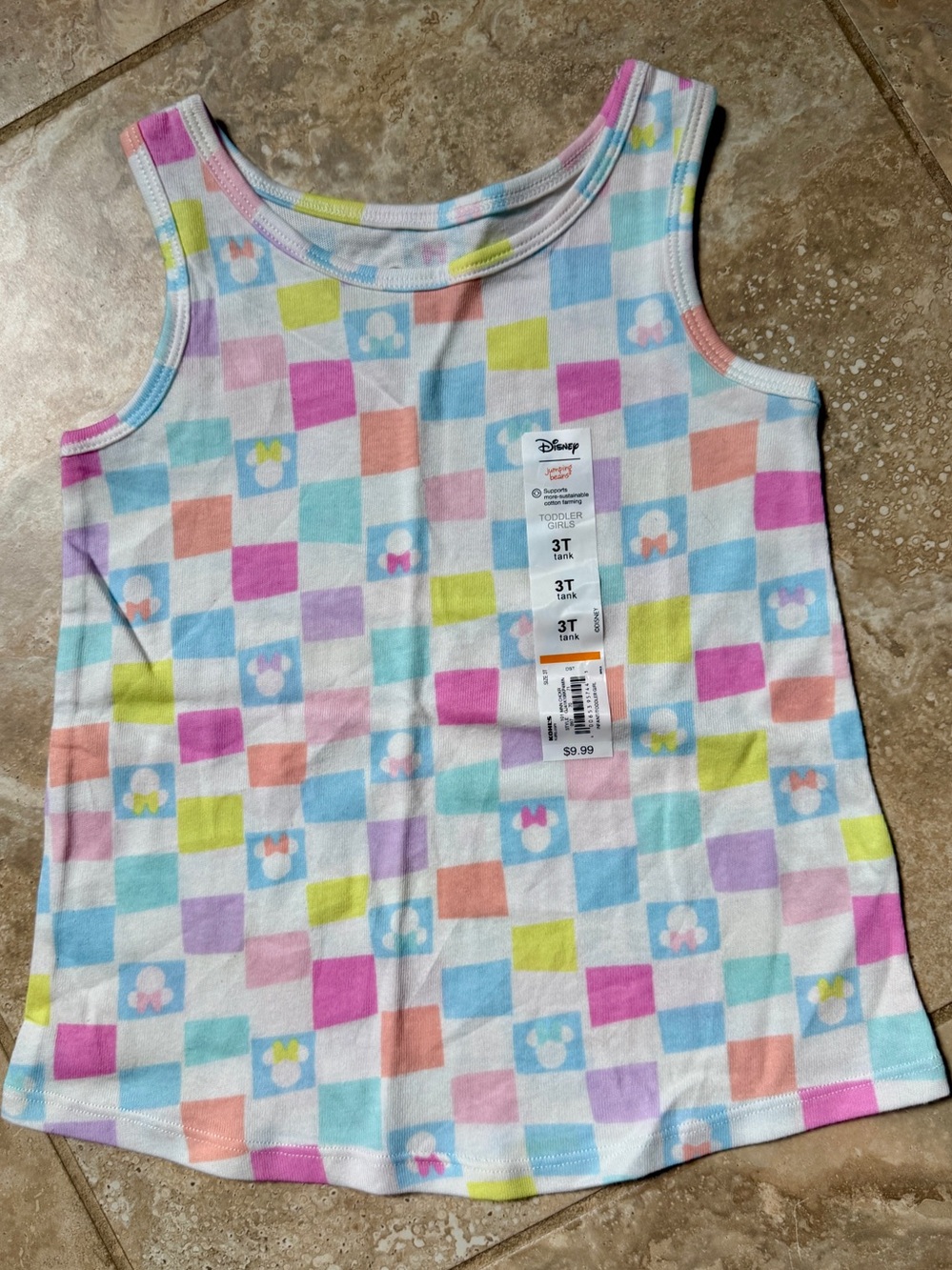 NEW Disney’s Minnie Mouse Colorful Checkerboard Print Tank Top